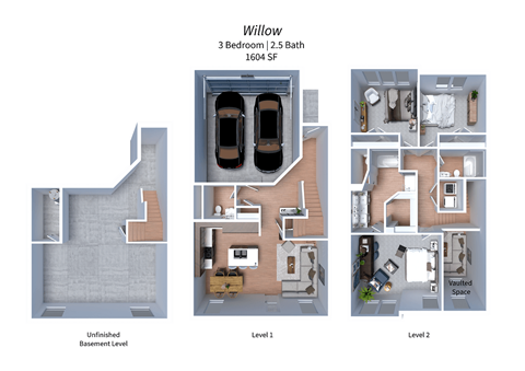 a 3d floor plan of Crestview at Highland townhomes in Highland, UT